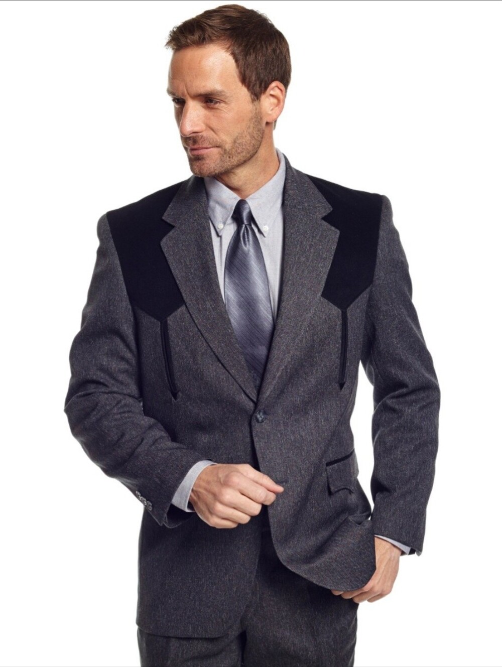 Circle S Dallas Rexas 2-Button Western Blazer - Grey & Navy Blue - Size 48R